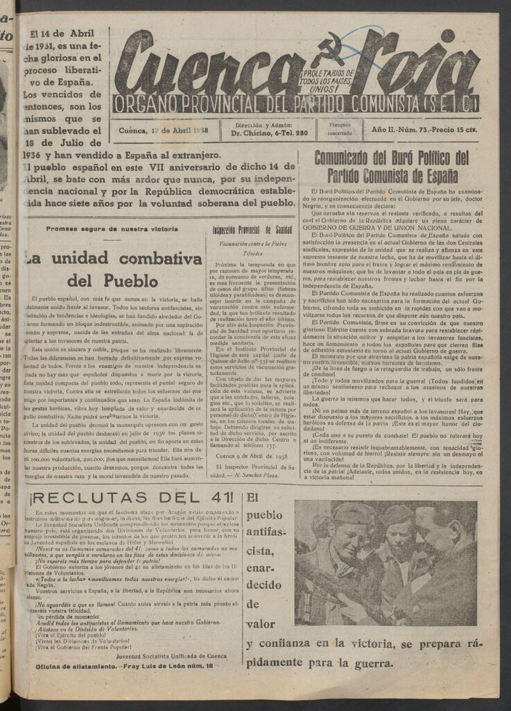 Miniatura de Cuenca Roja : órgano del Partido Comunista del 17 de abril de 1938