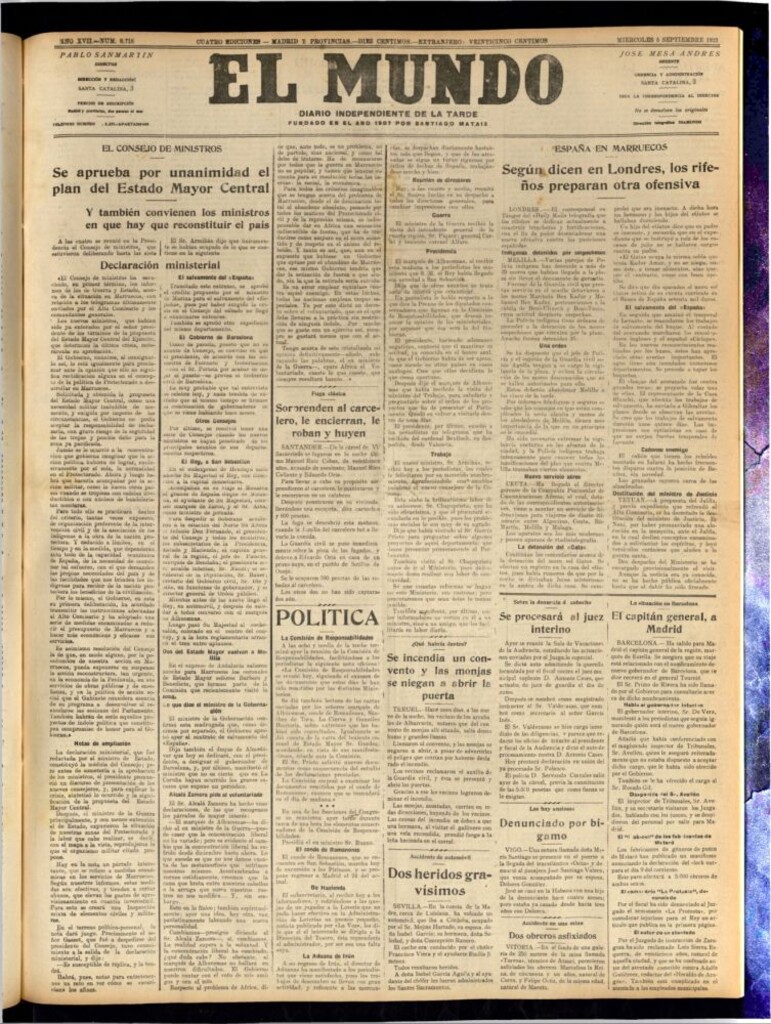 Miniatura de El Mundo del 5 de septiembre de 1923
