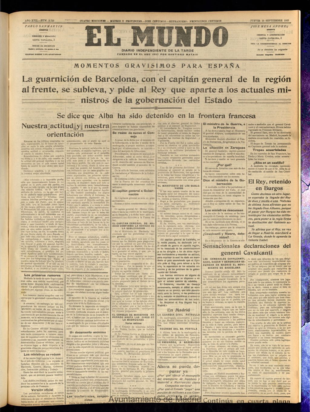 Miniatura de El Mundo del 13 de septiembre de 1923