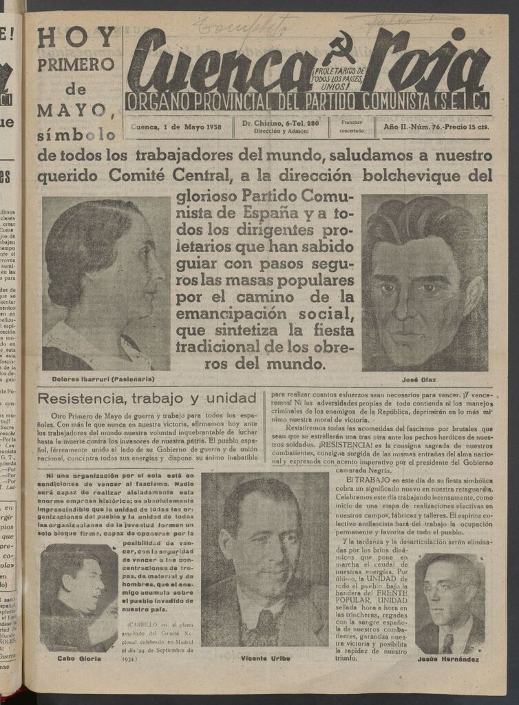 Miniatura de Cuenca Roja : órgano del Partido Comunista del 1 de mayo de 1938