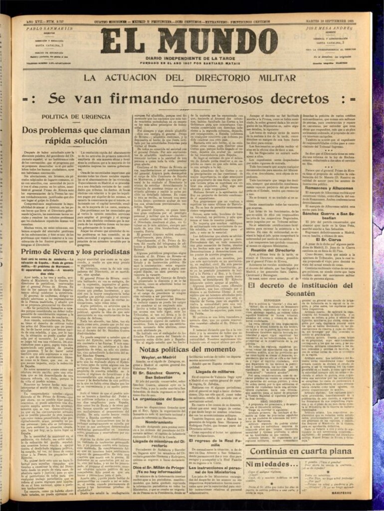 Miniatura de El Mundo del 18 de septiembre de 1923