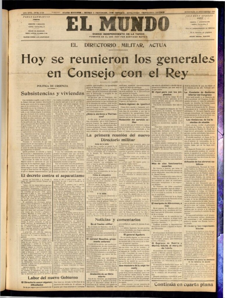 Miniatura de El Mundo del 19 de septiembre de 1923