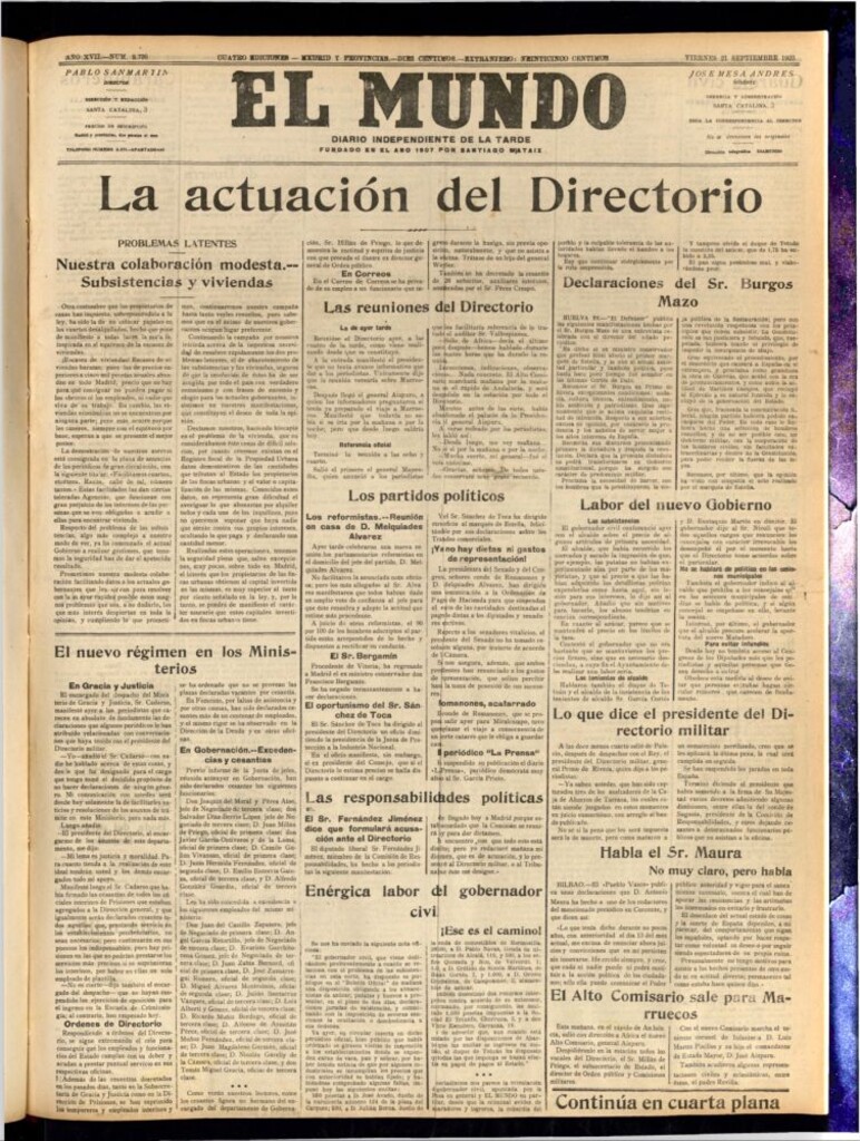 Miniatura de El Mundo del 21 de septiembre de 1923