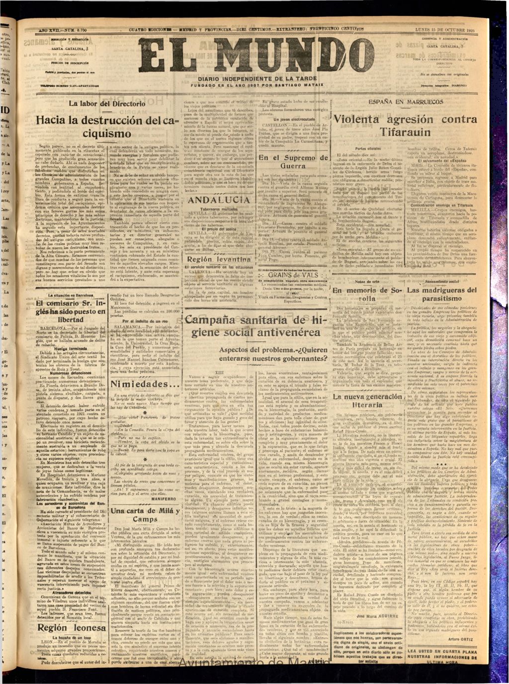 Miniatura de El Mundo del 15 de octubre de 1923
