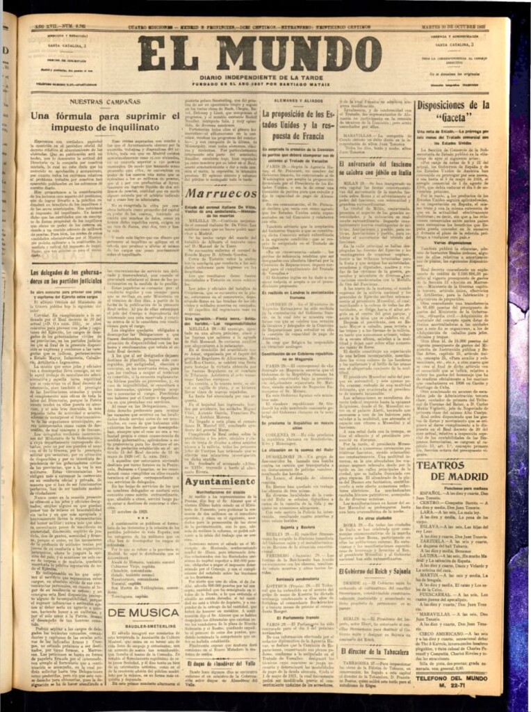 Miniatura de El Mundo del 30 de octubre de 1923