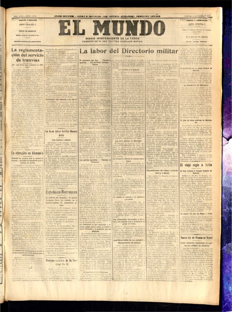 Miniatura de El Mundo del 8 de noviembre de 1923