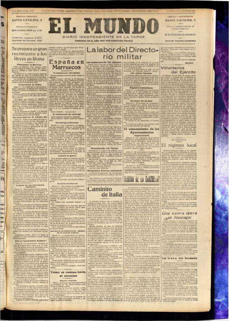 Miniatura de El Mundo del 19 de noviembre de 1923