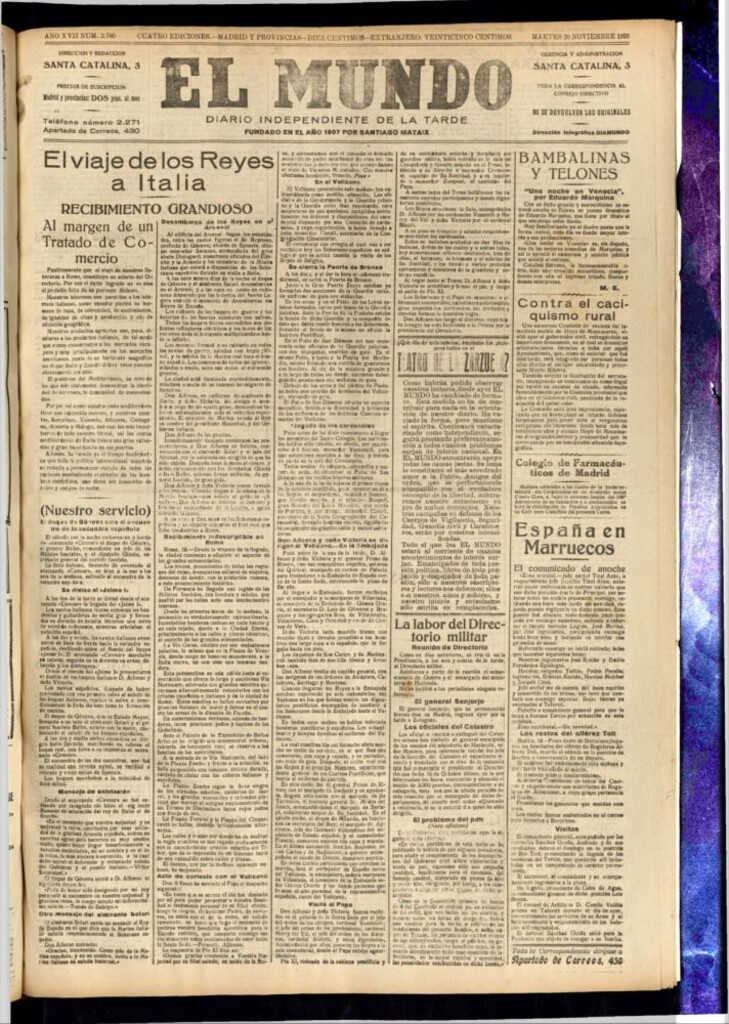Miniatura de El Mundo del 20 de noviembre de 1923