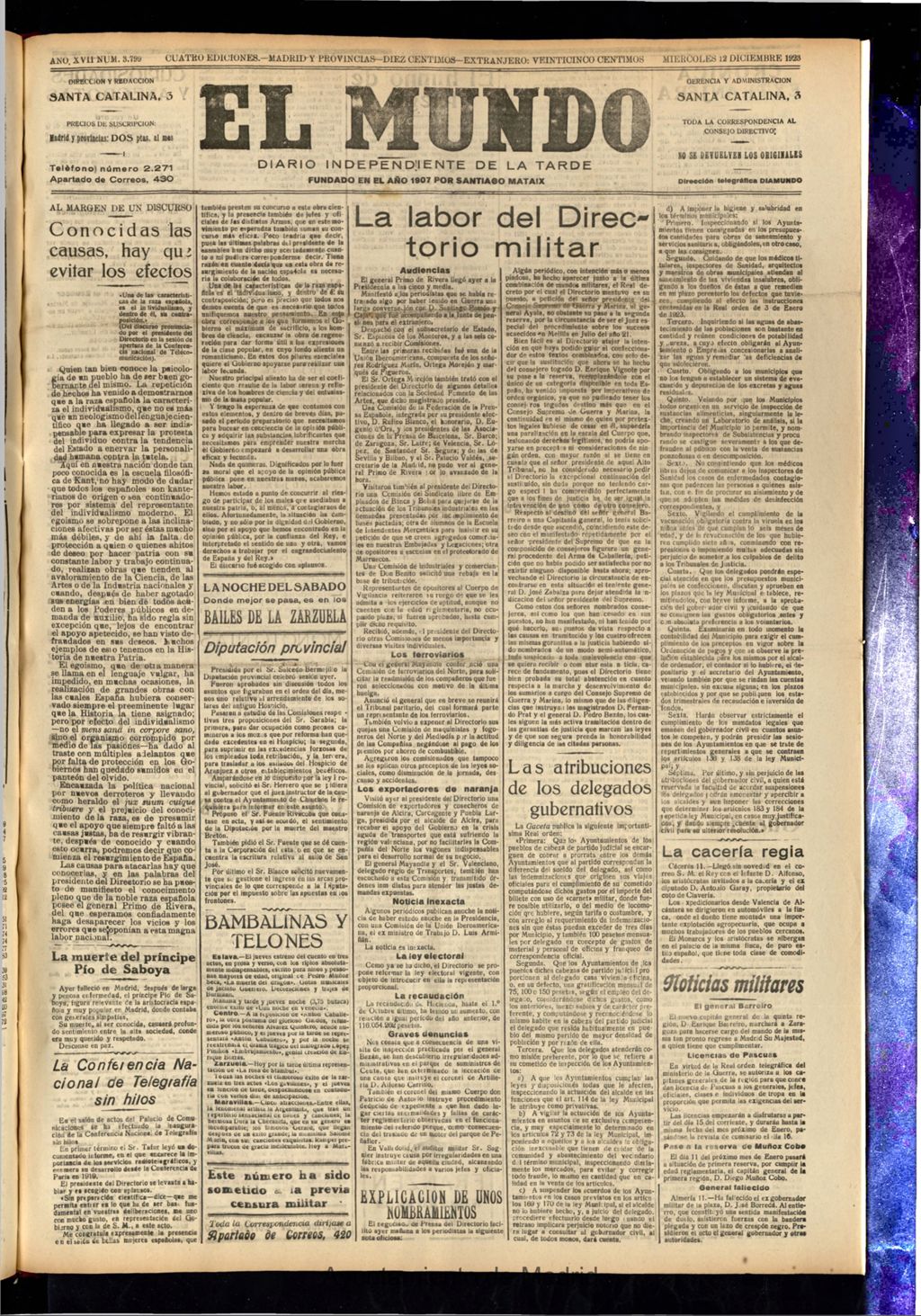 Miniatura de El Mundo del 12 de diciembre de 1923