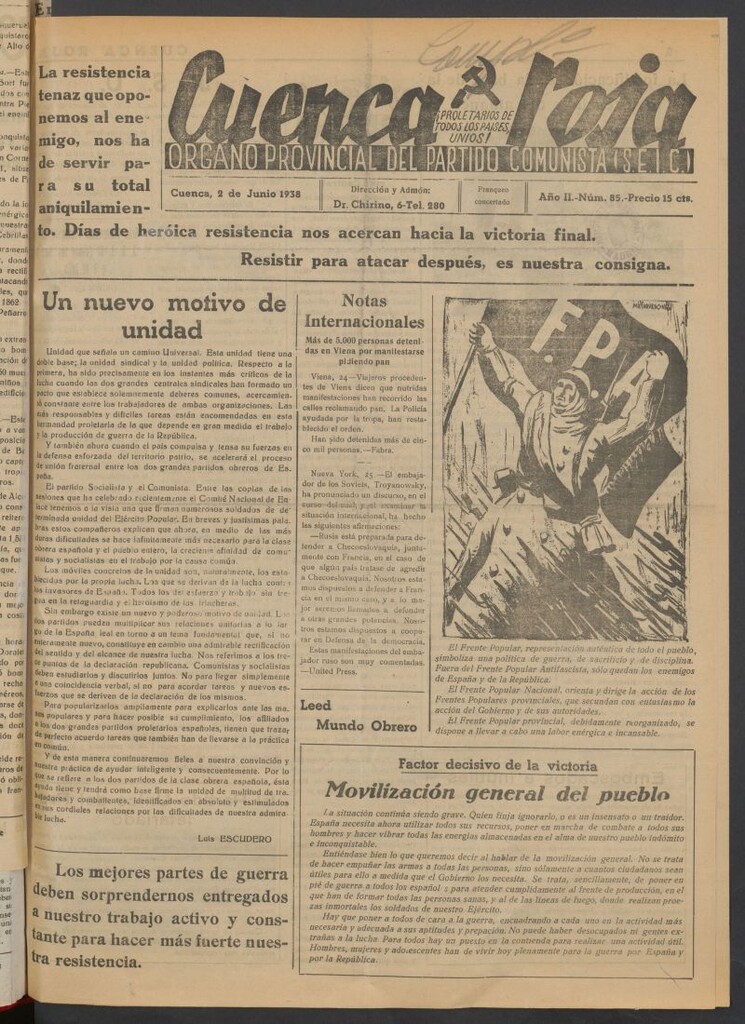 Miniatura de Cuenca Roja : órgano del Partido Comunista del 2 de junio de 1938