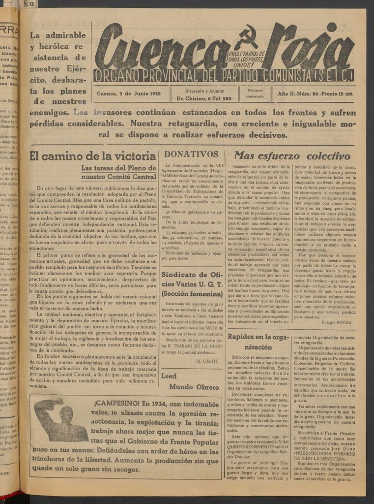 Miniatura de Cuenca Roja : órgano del Partido Comunista del 5 de junio de 1938
