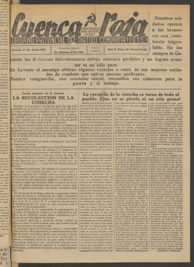 Miniatura de Cuenca Roja : órgano del Partido Comunista del 17 de julio de 1938