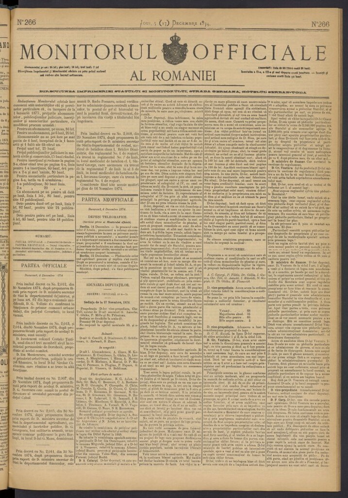 Miniatura de Monitorul Officiale al Romaniei del 5 de diciembre de 1874, nº 266