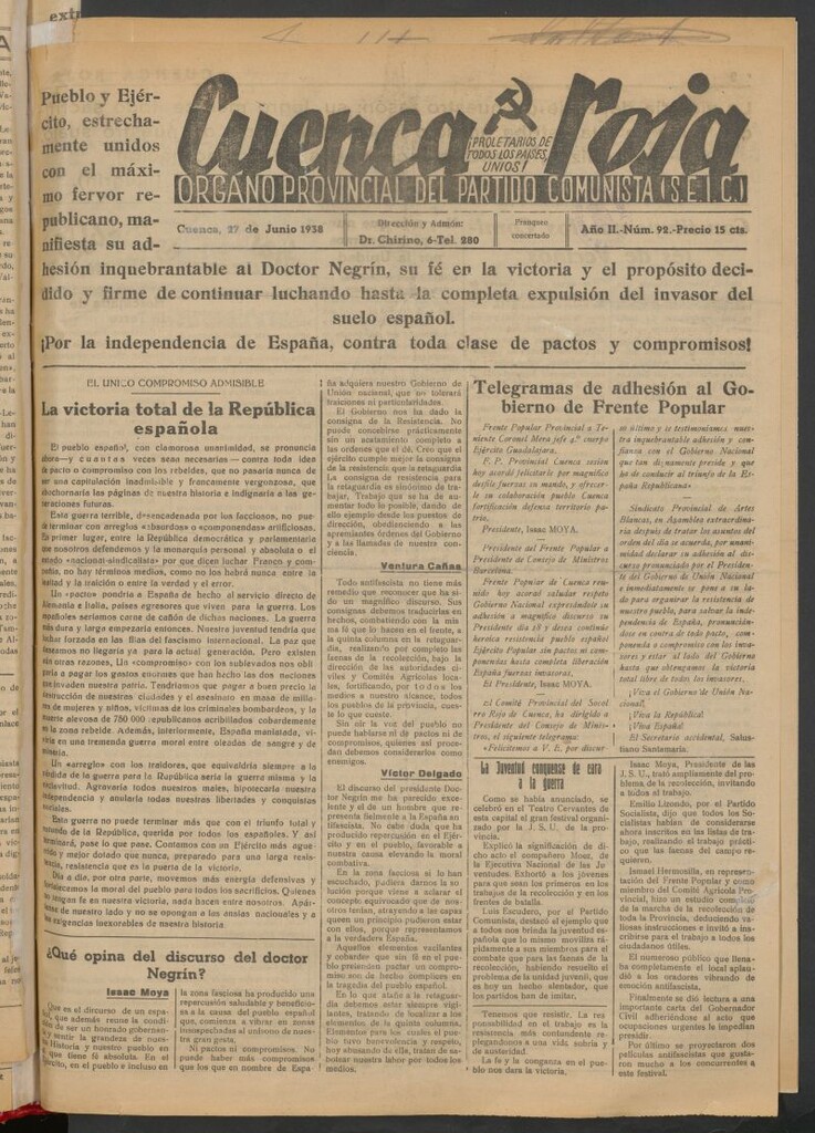 Miniatura de Cuenca Roja : órgano del Partido Comunista del 27 de junio de 1938