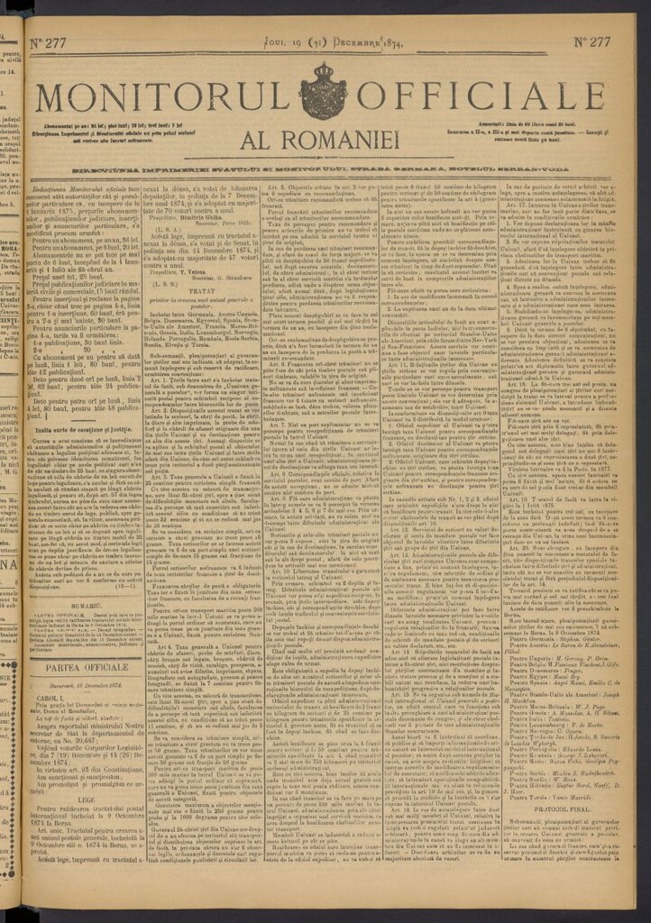 Miniatura de Monitorul Officiale al Romaniei del 19 de diciembre de 1874, nº 277