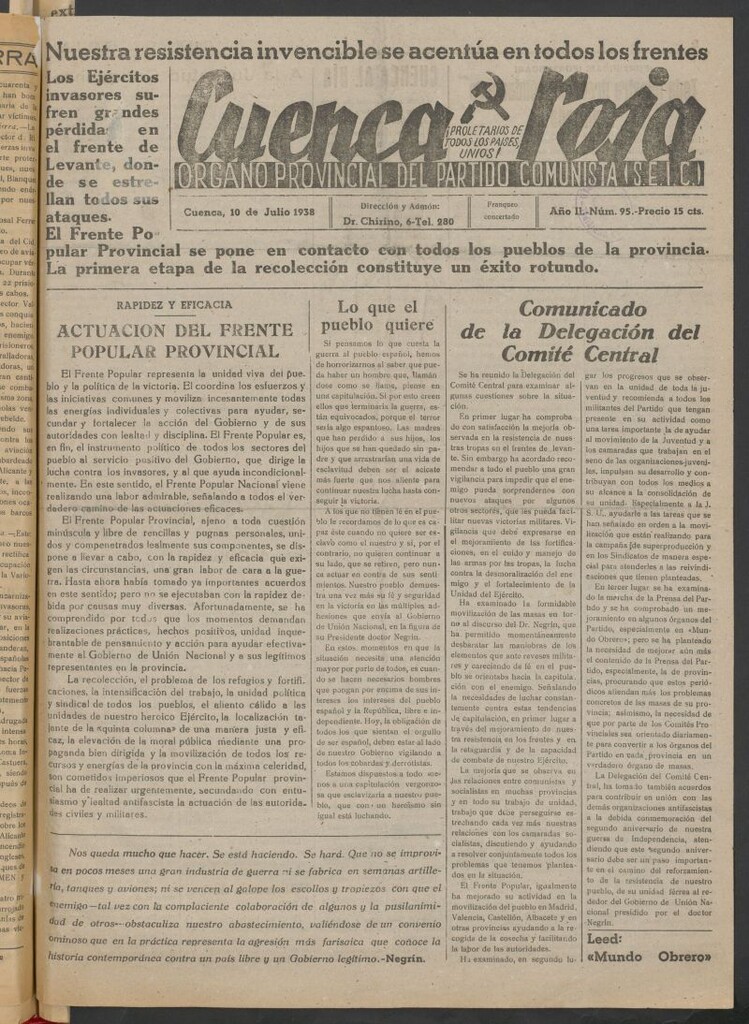 Miniatura de Cuenca Roja : órgano del Partido Comunista del 10 de julio de 1938