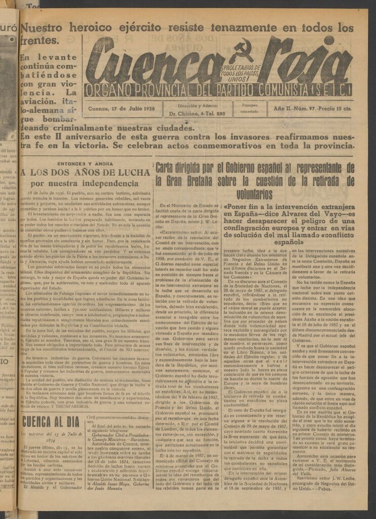 Miniatura de Cuenca Roja : órgano del Partido Comunista del 17 de julio de 1938