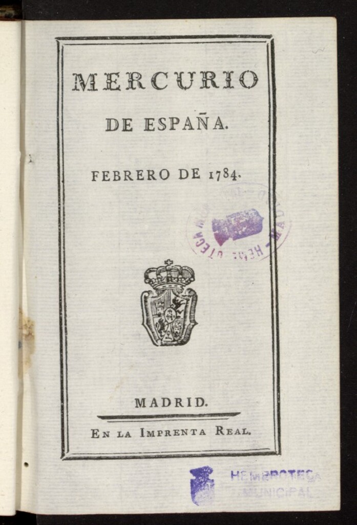 Miniatura de Mercurio de España de febrero de 1784