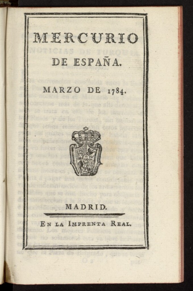 Miniatura de Mercurio de España de marzo de 1784