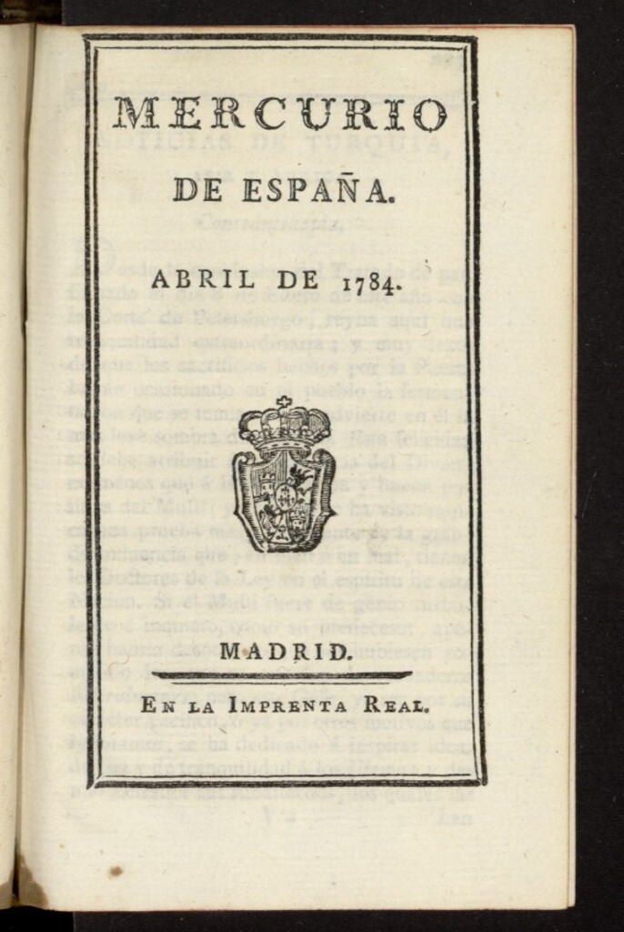 Miniatura de Mercurio de España de abril de 1784