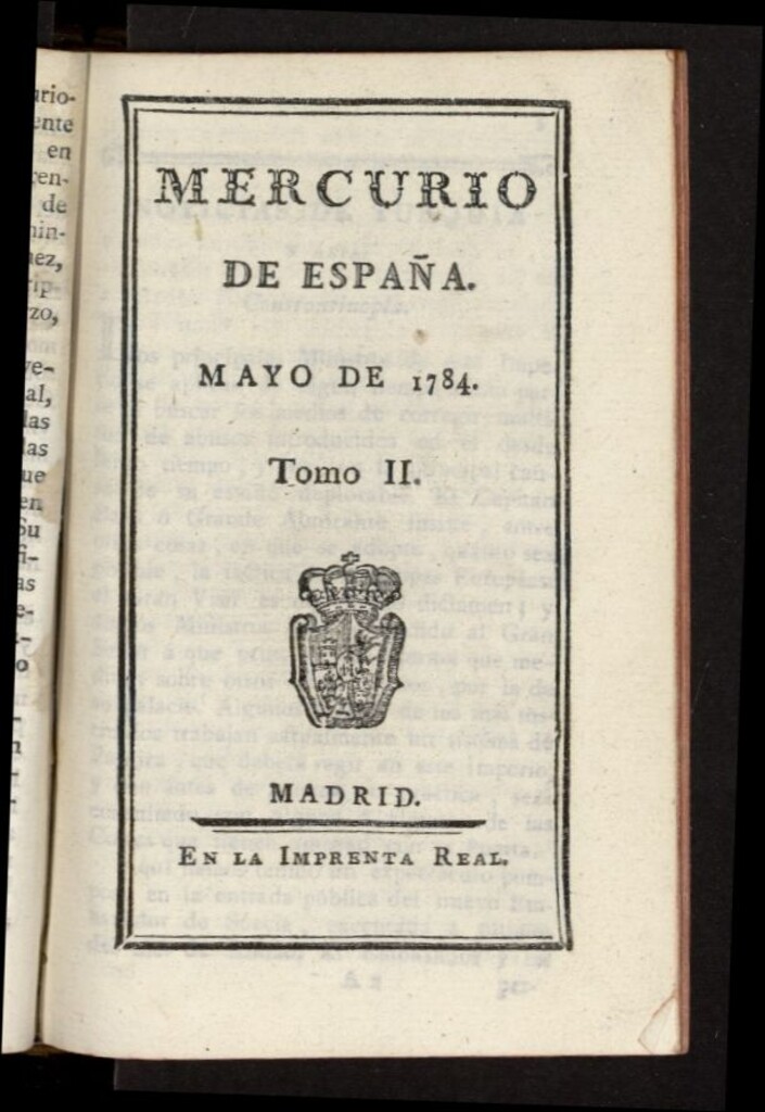 Miniatura de Mercurio de España de mayo de 1784