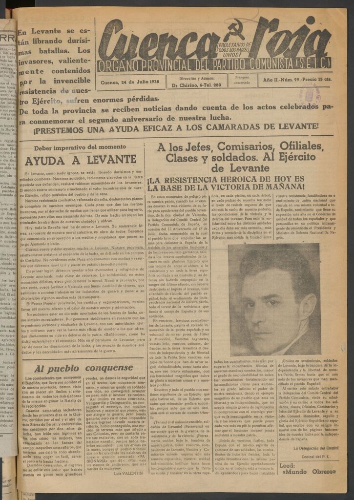 Miniatura de Cuenca Roja : órgano del Partido Comunista del 24 de julio de 1938