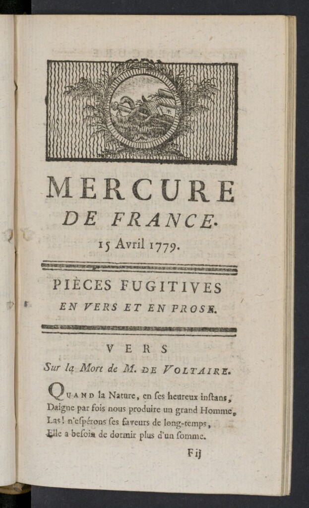 Miniatura de Mercure de France del 15 de abril de 1779
