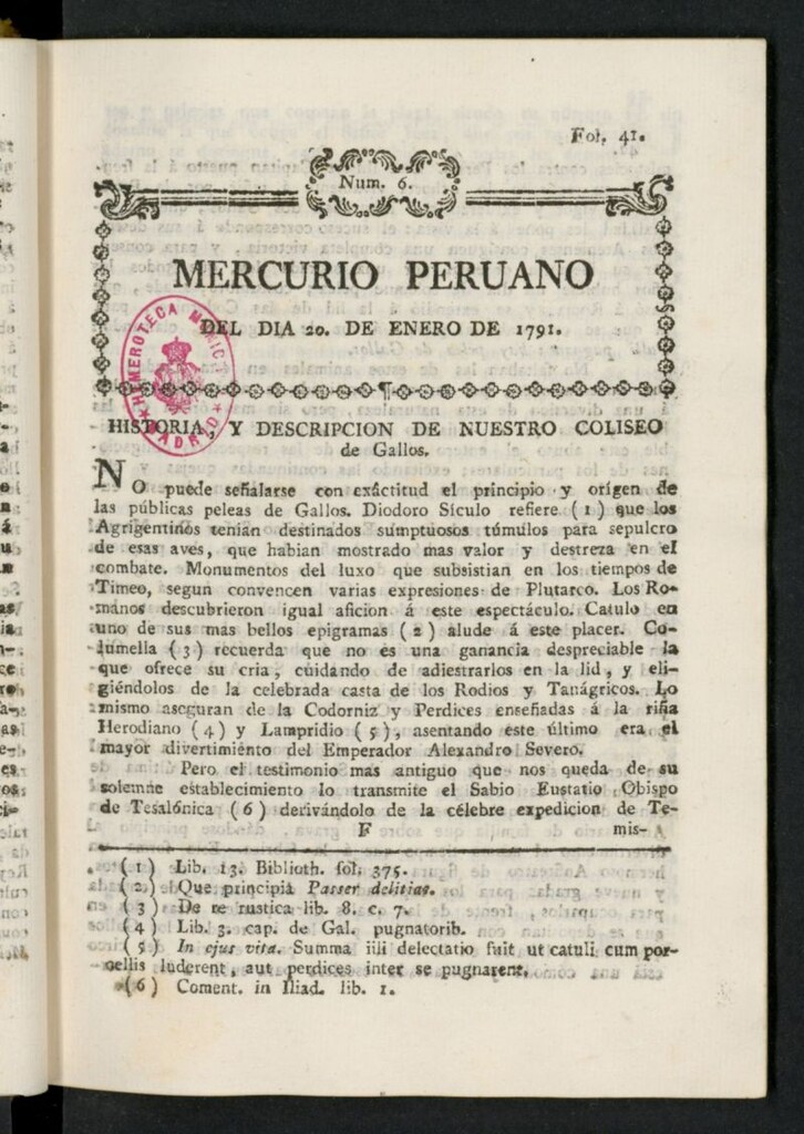 Miniatura de Mercurio Peruano de Historia, Literatura y Noticias Públicas del 20 de enero de 1791