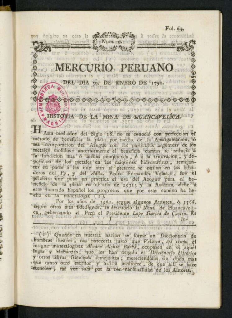 Miniatura de Mercurio Peruano de Historia, Literatura y Noticias Públicas del 30 de enero de 1791