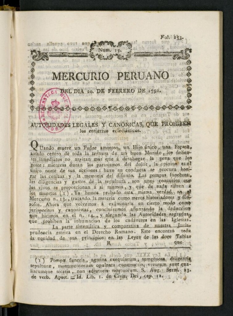 Miniatura de Mercurio Peruano de Historia, Literatura y Noticias Públicas del 20 de febrero de 1791