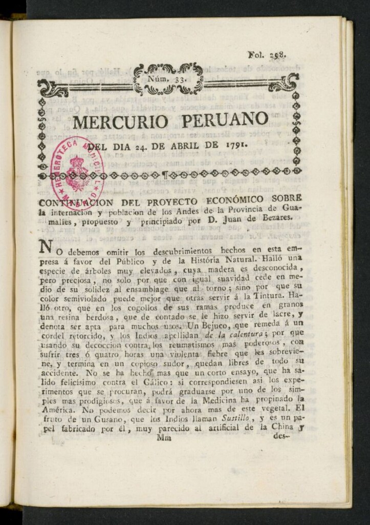 Miniatura de Mercurio Peruano de Historia, Literatura y Noticias Públicas del 24 de abril de 1791
