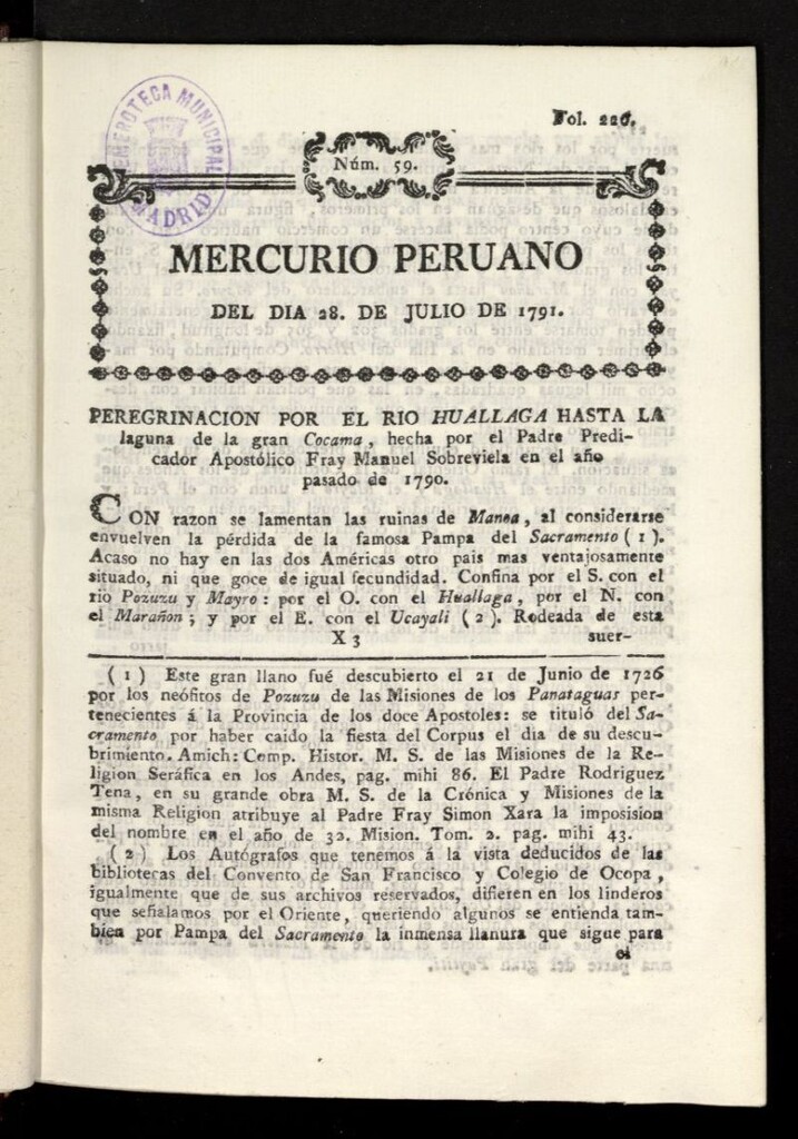 Miniatura de Mercurio Peruano de Historia, Literatura y Noticias Públicas del 28 de julio de 1791