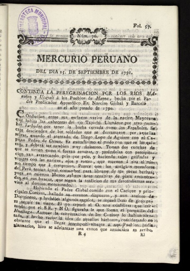 Miniatura de Mercurio Peruano de Historia, Literatura y Noticias Públicas del 25 de septiembre de 1791