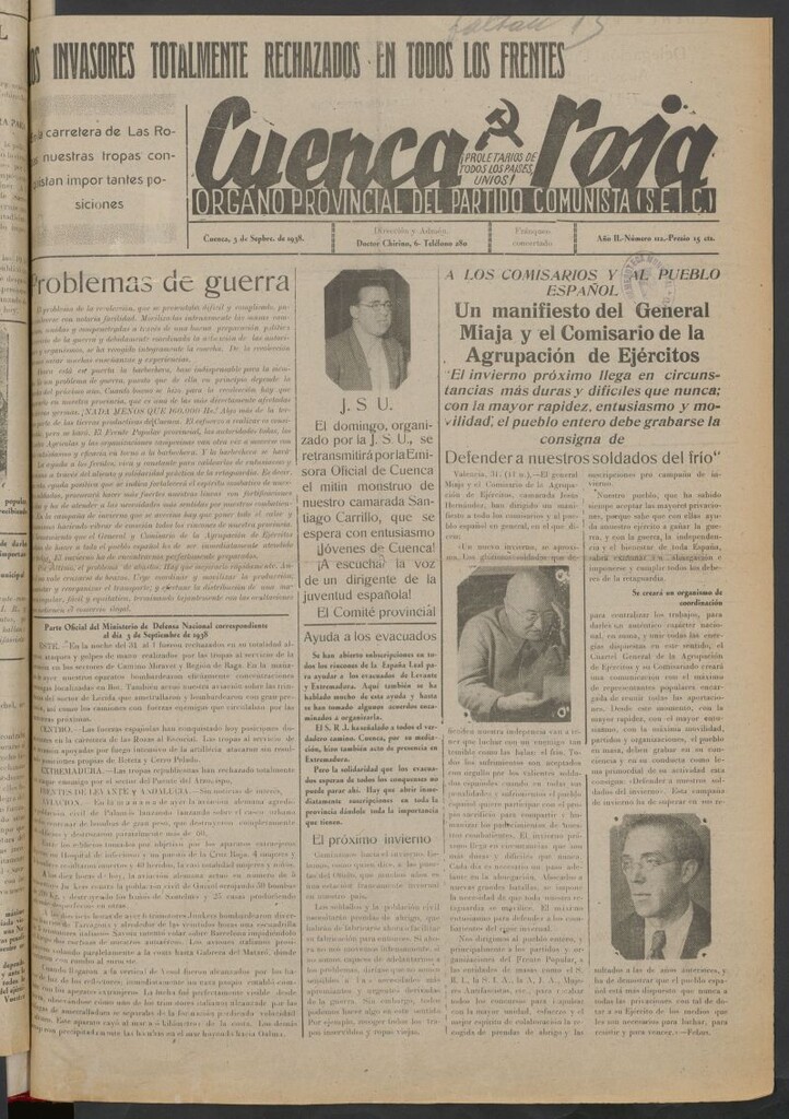 Miniatura de Cuenca Roja : órgano del Partido Comunista del 3 de septiembre de 1938