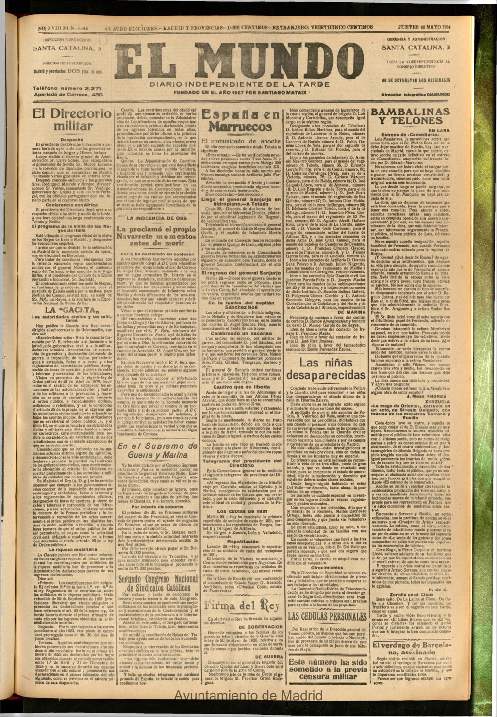 Miniatura de El Mundo del 29 de mayo de 1924
