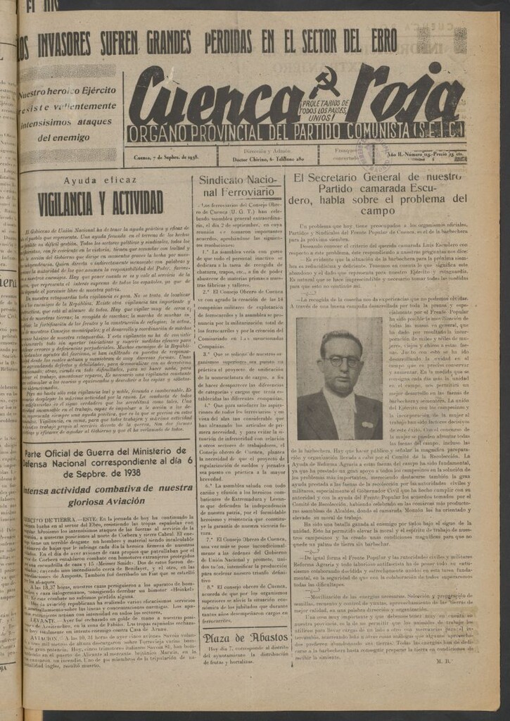 Miniatura de Cuenca Roja : órgano del Partido Comunista del 7 de septiembre de 1938