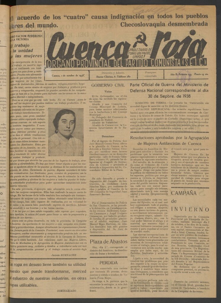 Miniatura de Cuenca Roja : órgano del Partido Comunista del 1 de octubre de 1938
