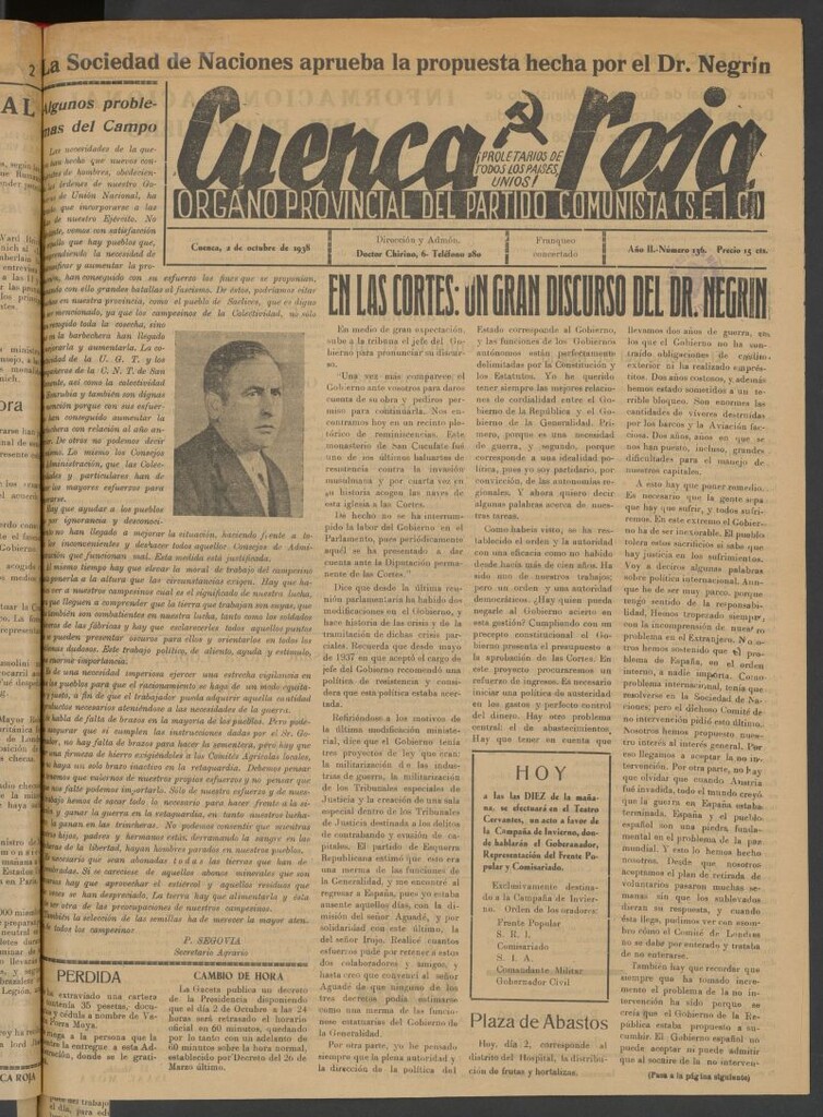 Miniatura de Cuenca Roja : órgano del Partido Comunista del 2 de octubre de 1938