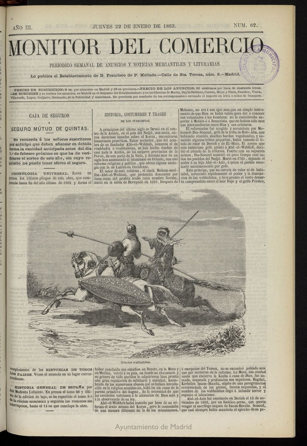 Miniatura de Monitor del Comercio del 22 de enero de 1863, nº 62