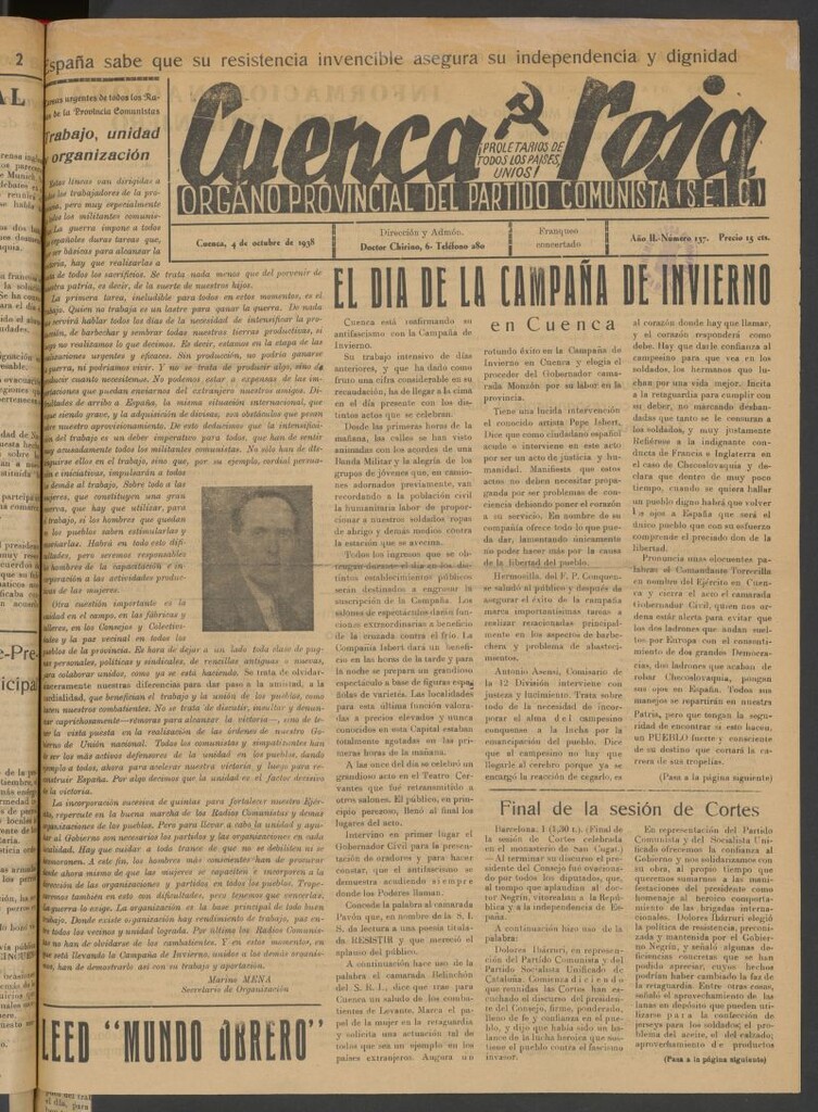 Miniatura de Cuenca Roja : órgano del Partido Comunista del 4 de octubre de 1938