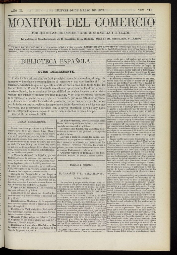 Miniatura de Monitor del Comercio del 26 de marzo de 1863, nº 71