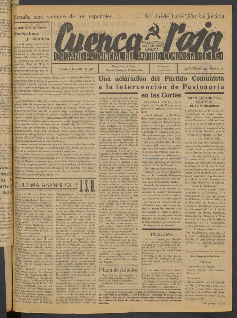 Miniatura de Cuenca Roja : órgano del Partido Comunista del 6 de octubre de 1938