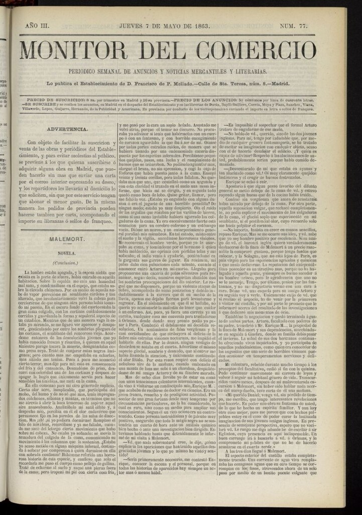 Miniatura de Monitor del Comercio del 7 de mayo de 1863, nº 77