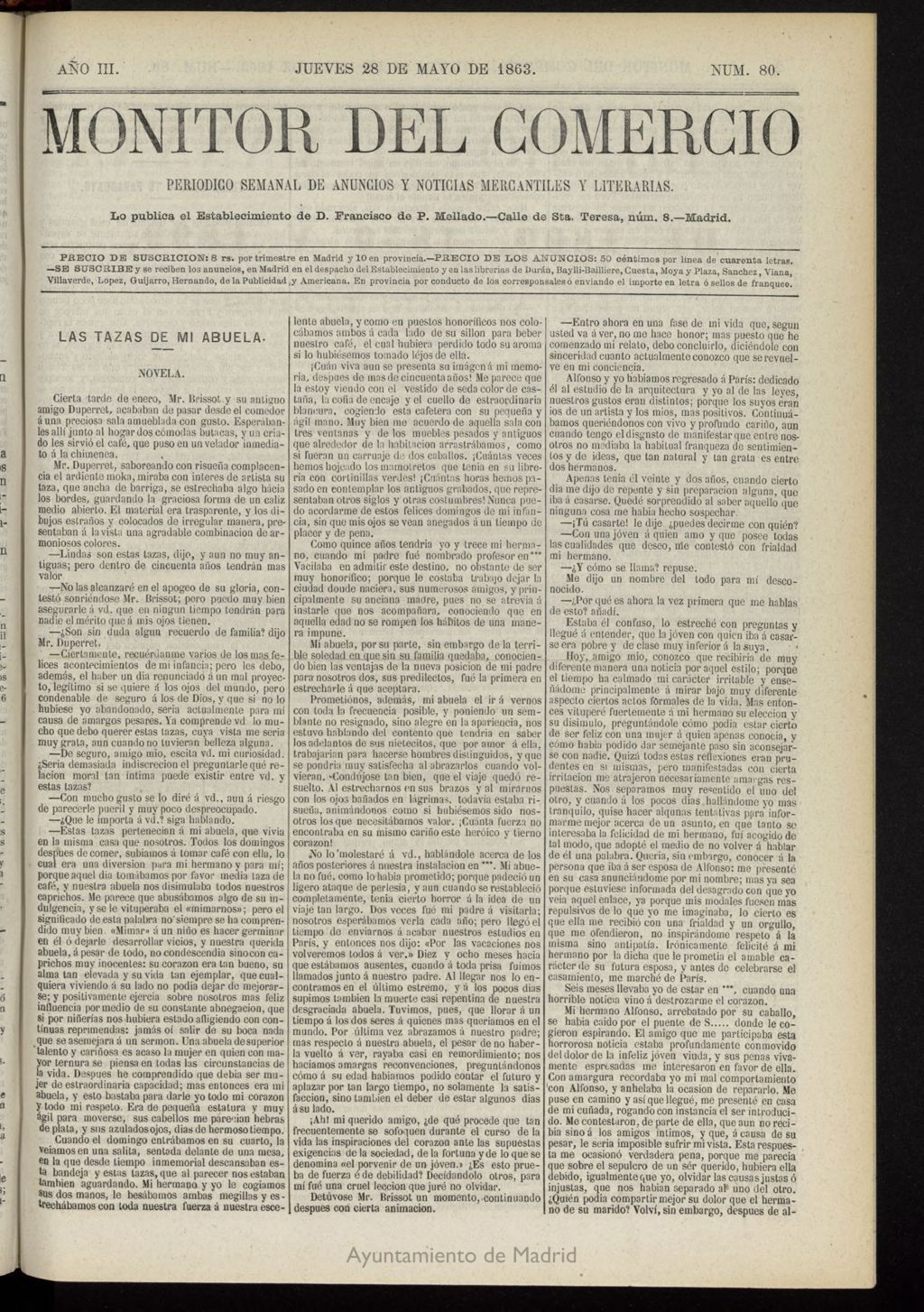Miniatura de Monitor del Comercio del 28 de mayo de 1863, nº 80