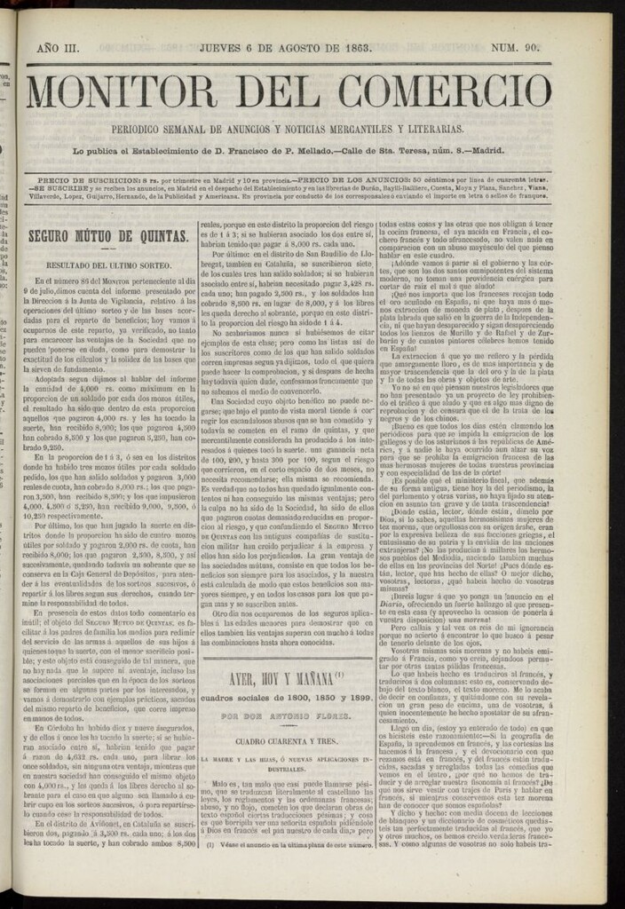 Miniatura de Monitor del Comercio del 6 de agosto de 1863, nº 90