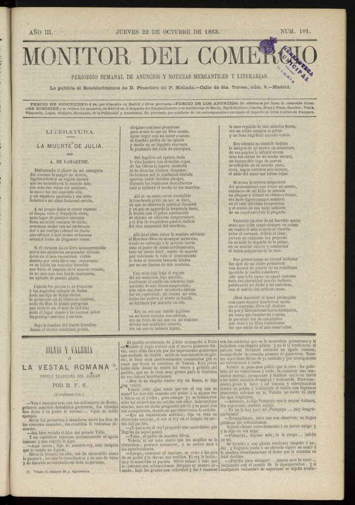 Miniatura de Monitor del Comercio del 22 de octubre de 1863, nº 101