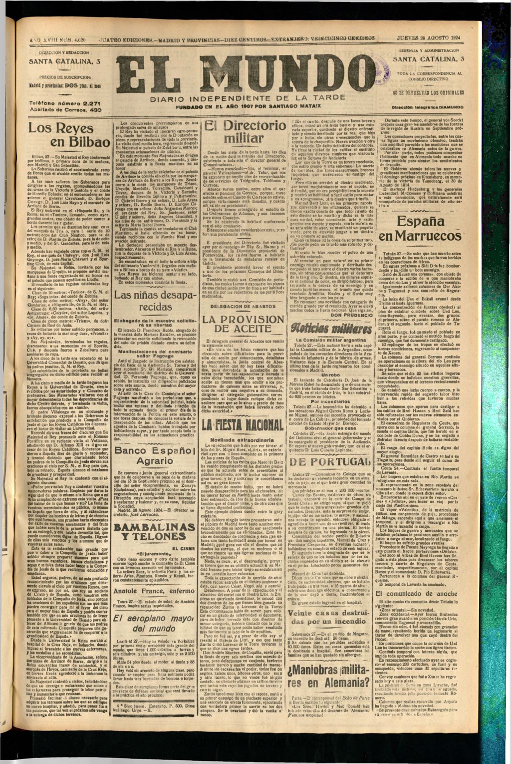 Miniatura de El Mundo del 28 de agosto de 1924