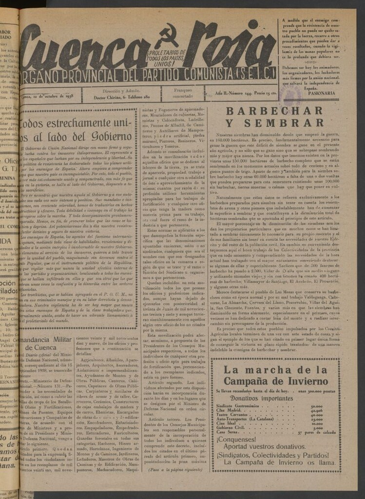 Miniatura de Cuenca Roja : órgano del Partido Comunista del 12 de octubre de 1938