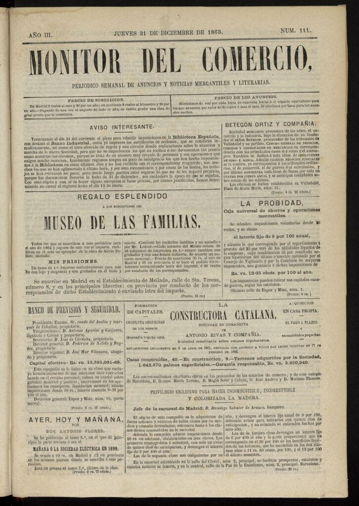 Miniatura de Monitor del Comercio del 31 de diciembre de 1863, nº 111