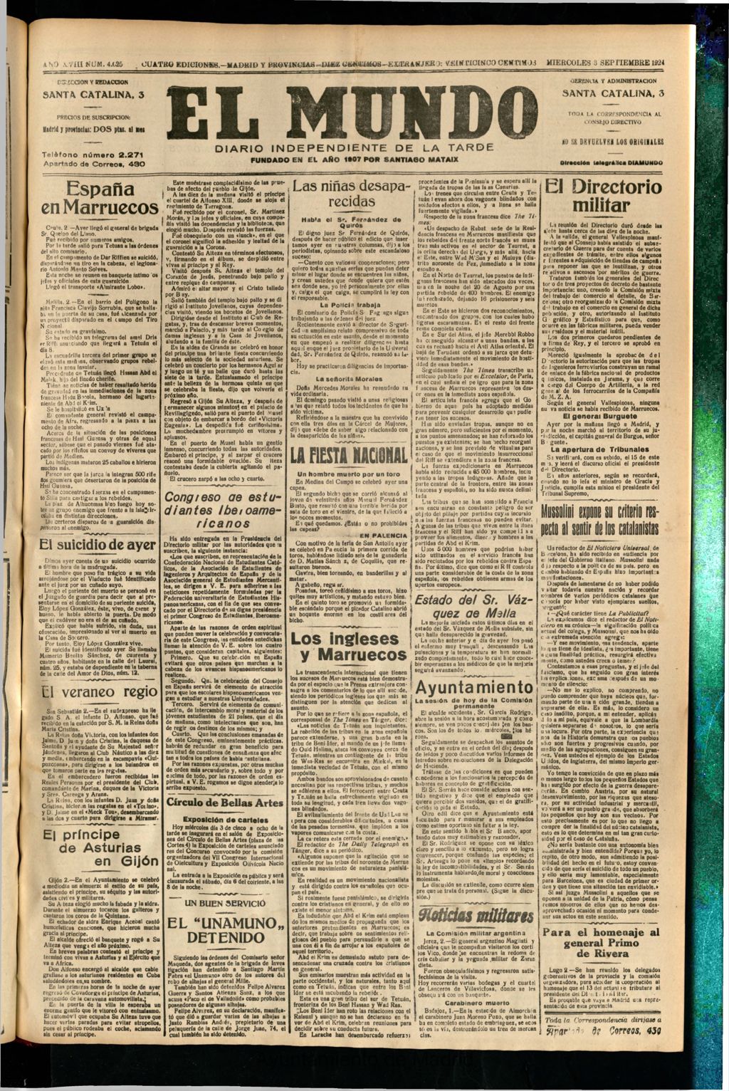 Miniatura de El Mundo del 3 de septiembre de 1924